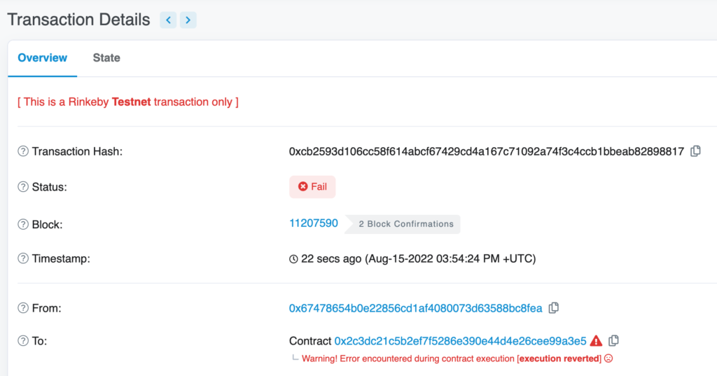 Error displayed on etherscan :"Fail"